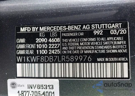 2020 Mercedes-Benz C 300 из США, поврежденный, VIN W1KWF8DB7LR589976